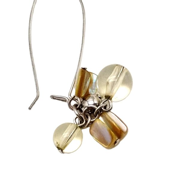 Artisan Clear Glass Bead & MOP Shell Cluster Dangle Earrings with Latch Wires - Picture 10 of 13